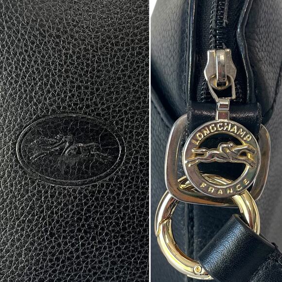 Longchamp Vintage Le Foulonné Black Leather Crossbody Bag Y2K 2000s Era France - Picture 3 of 10